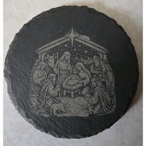 Personalized Slate Coasters Nativity Jesus Christ Manger Mary Joseph Set Of 4